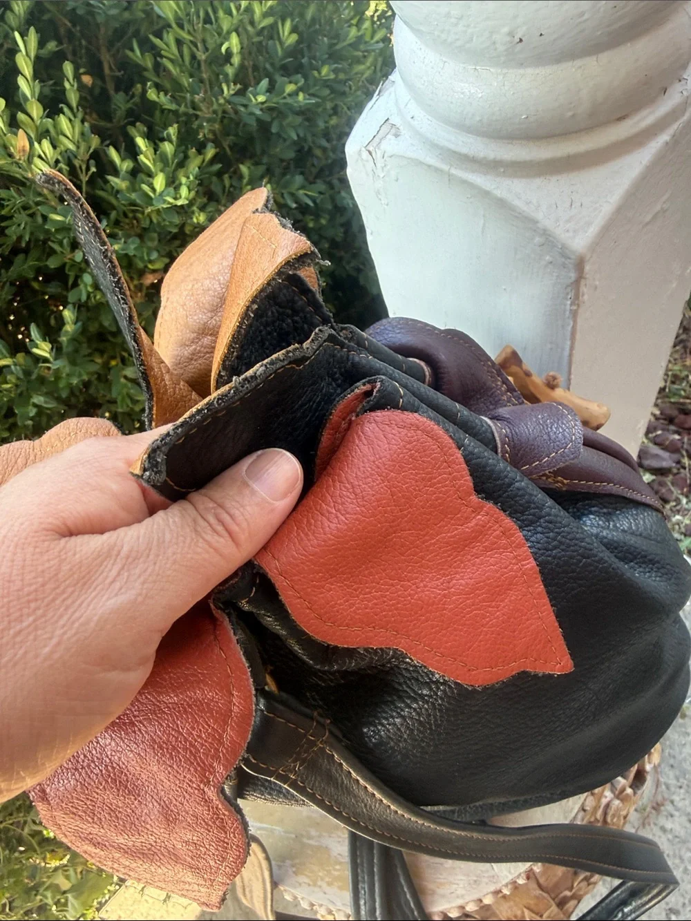 Unique ❤️‍🔥leather Handmade 🧡🖤Multi-Color Leather Drawstring Bucket Bag 💜🖤